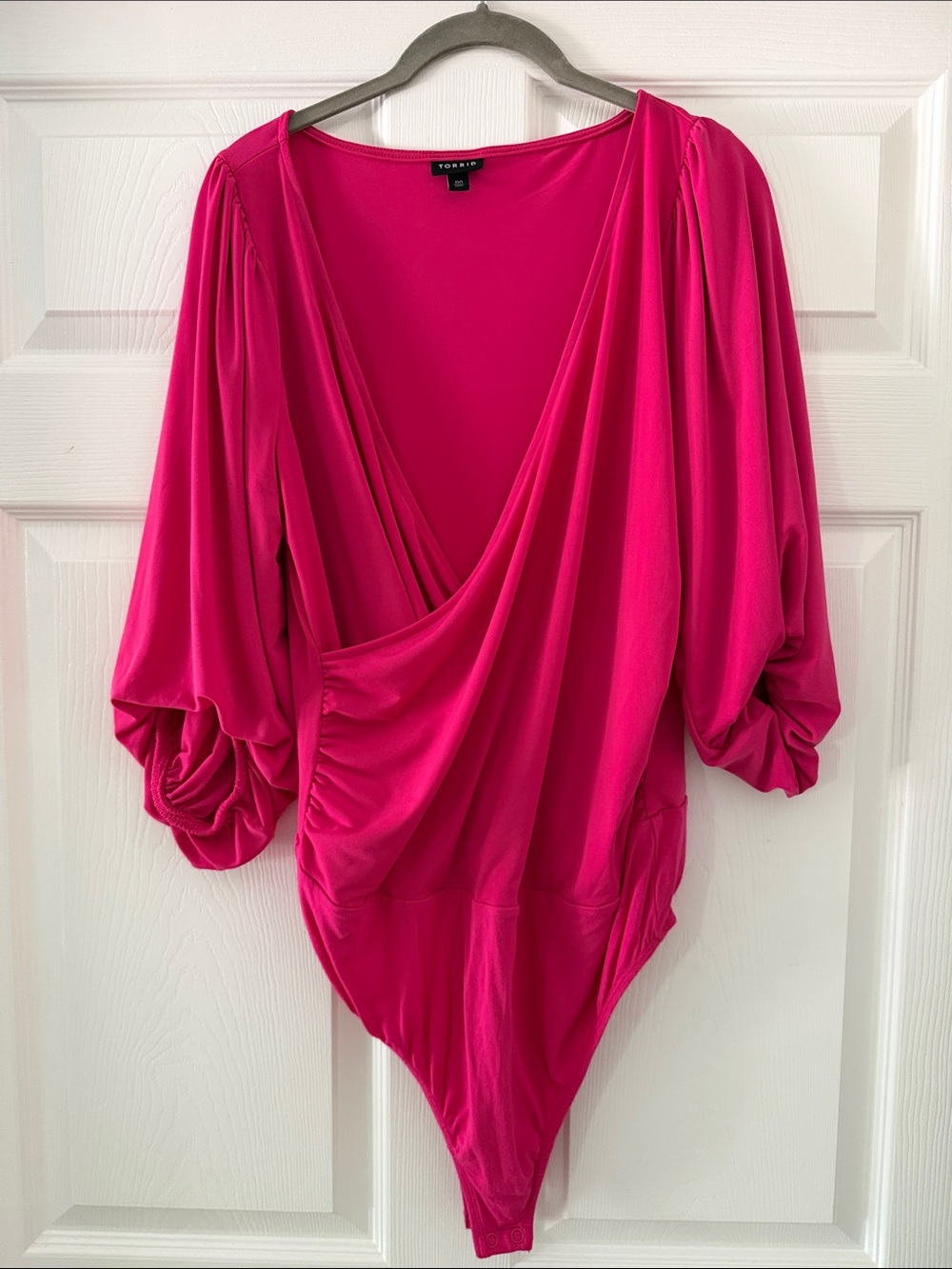 torrid Hot Pink Draped Surplice Bodysuit with Balloon Sleeves